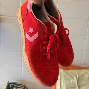 Converse Red and Pink Run Star Sneakers